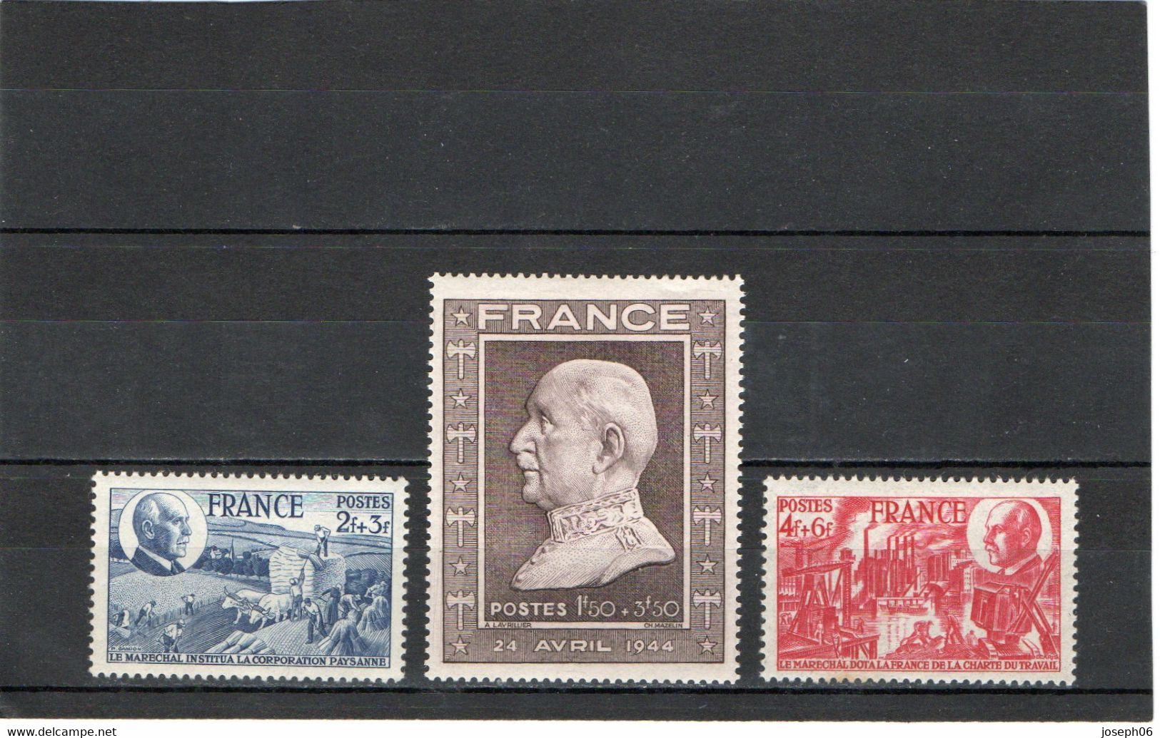 FRANCE    1944  Y.T. N° 606  607  608  NEUF*  Charnière - 1941-42 Pétain