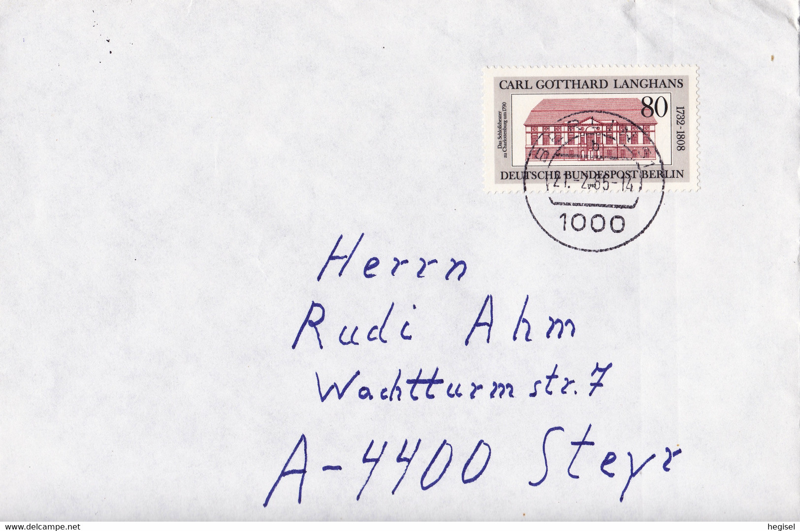 1985, Deutschland, Berlin, "Das Schlosstheater Zu Charlottenburg, Karl Gotthard Langhans",  Echt Gelaufen - Privatumschläge - Gebraucht