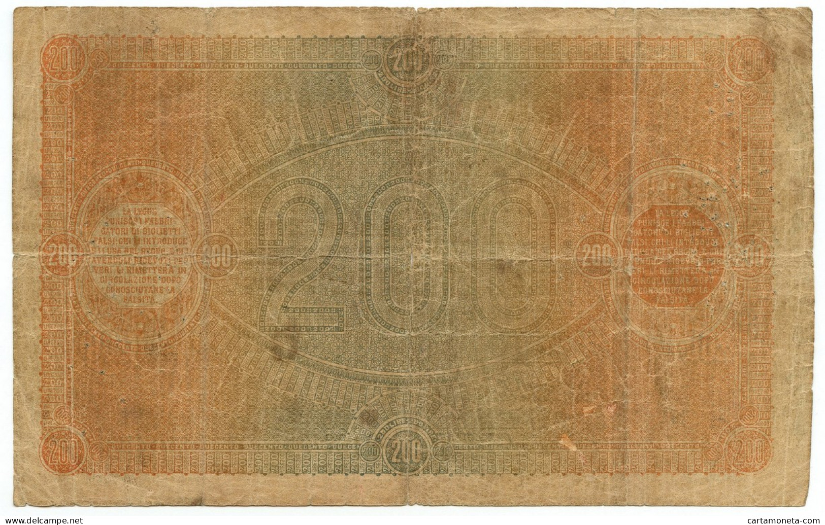 200 LIRE BANCO DI SICILIA BIGLIETTO PORTATORE 23/09/1879 MB/BB - Altri & Non Classificati