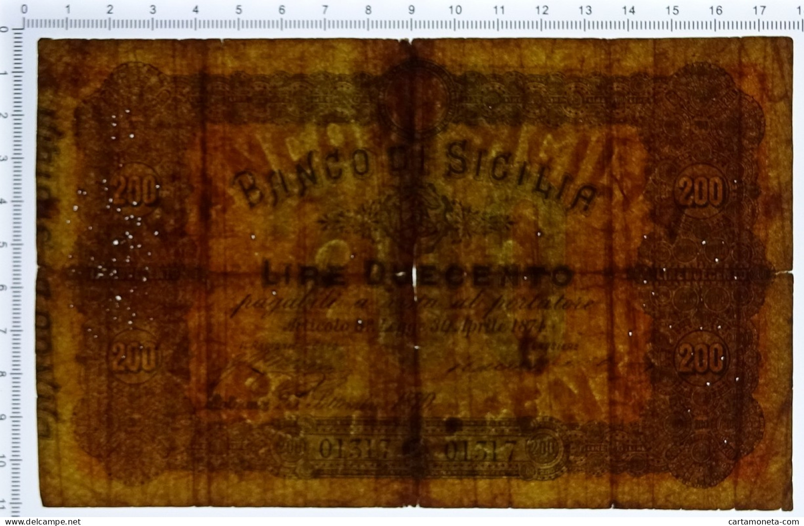 200 LIRE BANCO DI SICILIA BIGLIETTO PORTATORE 23/09/1879 MB/BB - Other & Unclassified