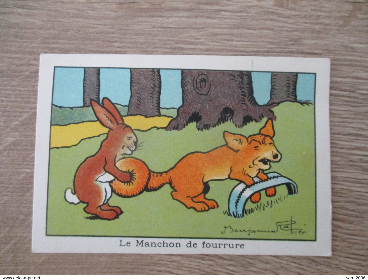 PETITE CARTE ILLUSTRATEUR BENJAMIN RABIER LE MANCHON DE FOURRURE PUBLICITE BLEDINE DOS - Rabier, B.