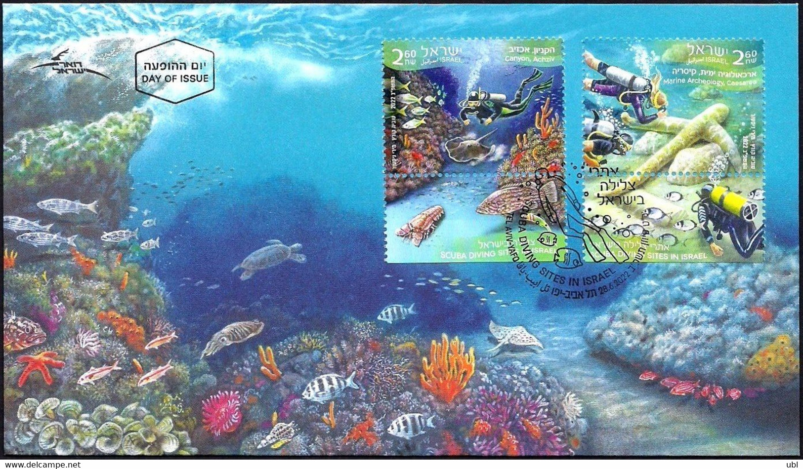 Israel 2022, Scuba Diving Sites In Israel, A Set Of 4 Stamps With Tabs On 2 FDC's - Tauchen