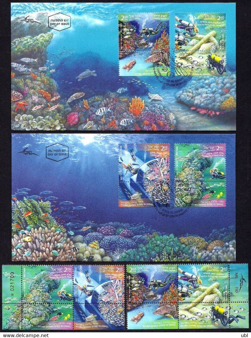 Israel 2022, Scuba Diving Sites In Israel, A Set Of 4 Stamps With Tabs - MNH & 2 FDC's - Diving