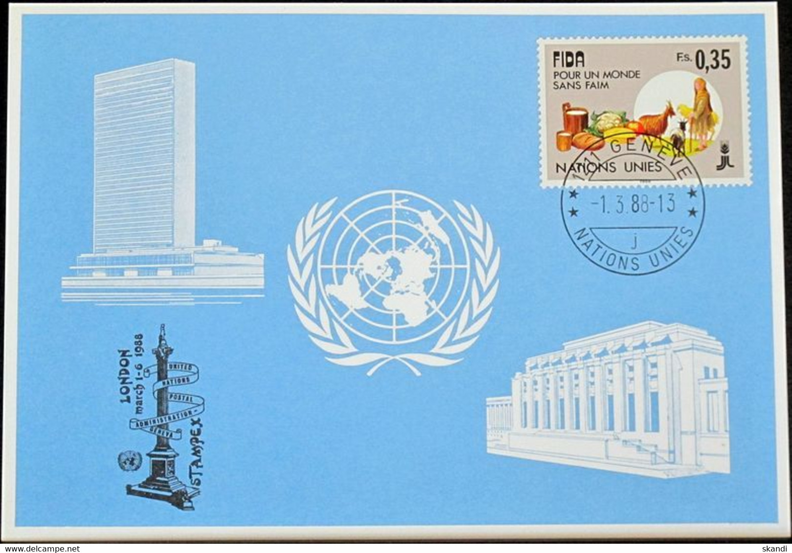 UNO GENF 1988 Mi-Nr. 179 Blaue Karte - Blue Card - Briefe U. Dokumente