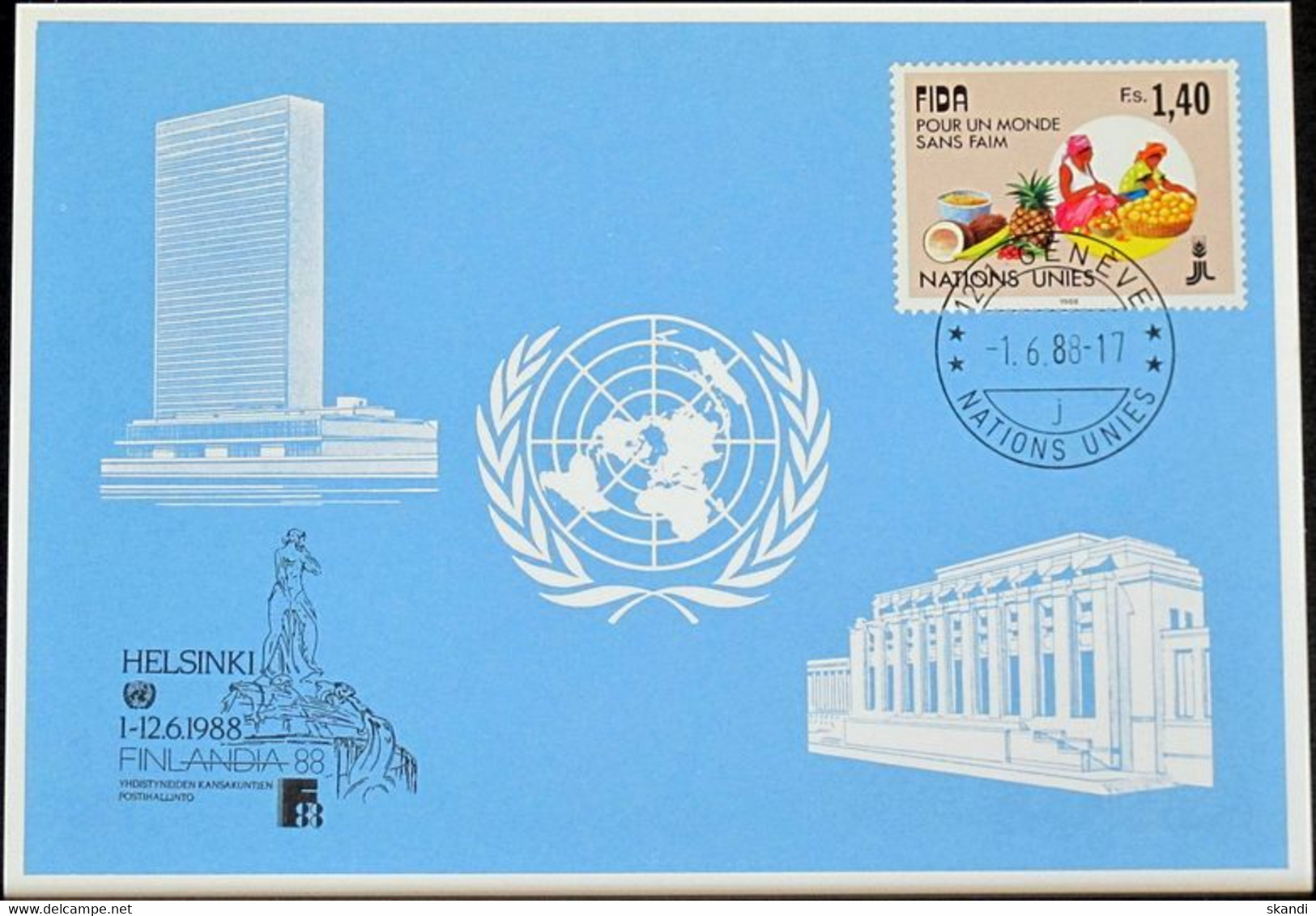 UNO GENF 1988 Mi-Nr. 184 Blaue Karte - Blue Card - Covers & Documents