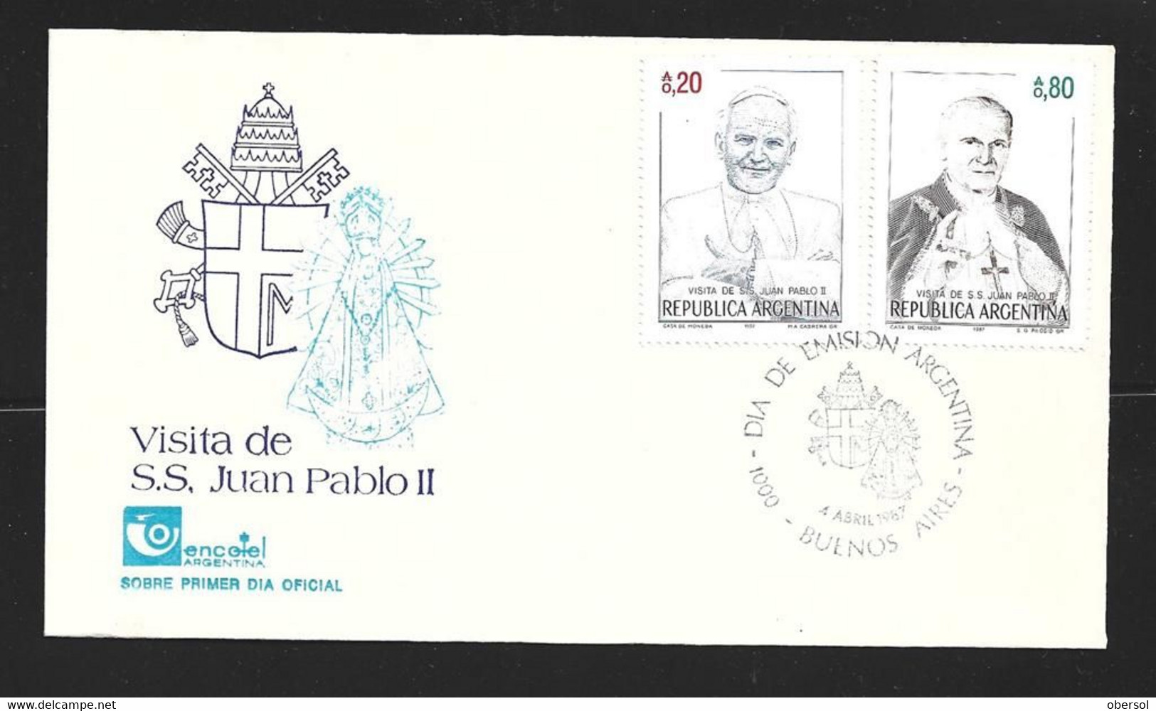 Argentina 1987 John Paul II Visit To Argentina FDC Cover - Brieven En Documenten