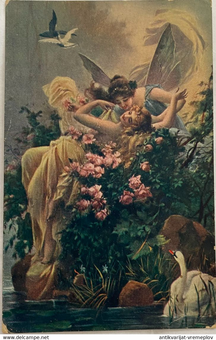 AK ILLUSTRATORS ZATZKA: LIEBESGEFLÜSTER,  FASHION, GIRLS, ANGEL, FLOWERS 1910. - Zatzka