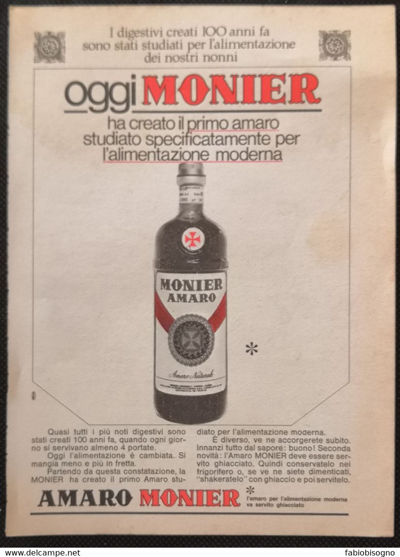 1965 - Amaro MONIER - 1 Pag. Pubblicità Cm. 13 X 18 - Alcoolici