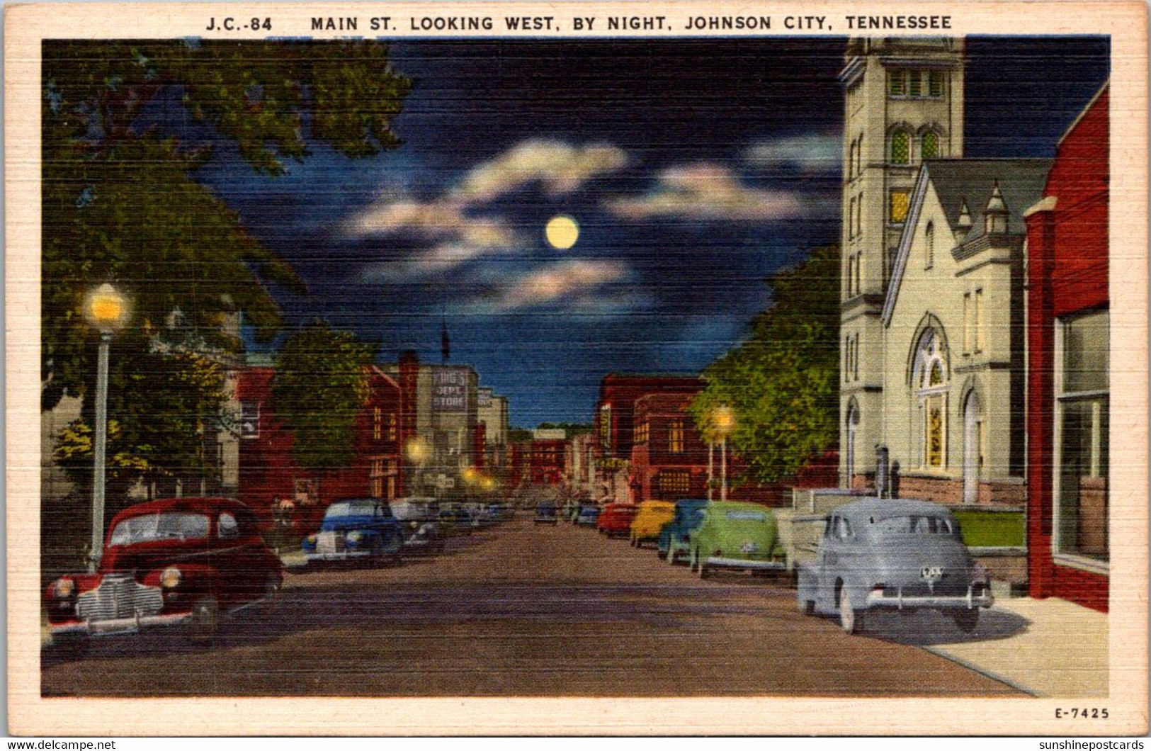Tennessee Johnson City Main Street Looking West By Night 1947 - Johnson City