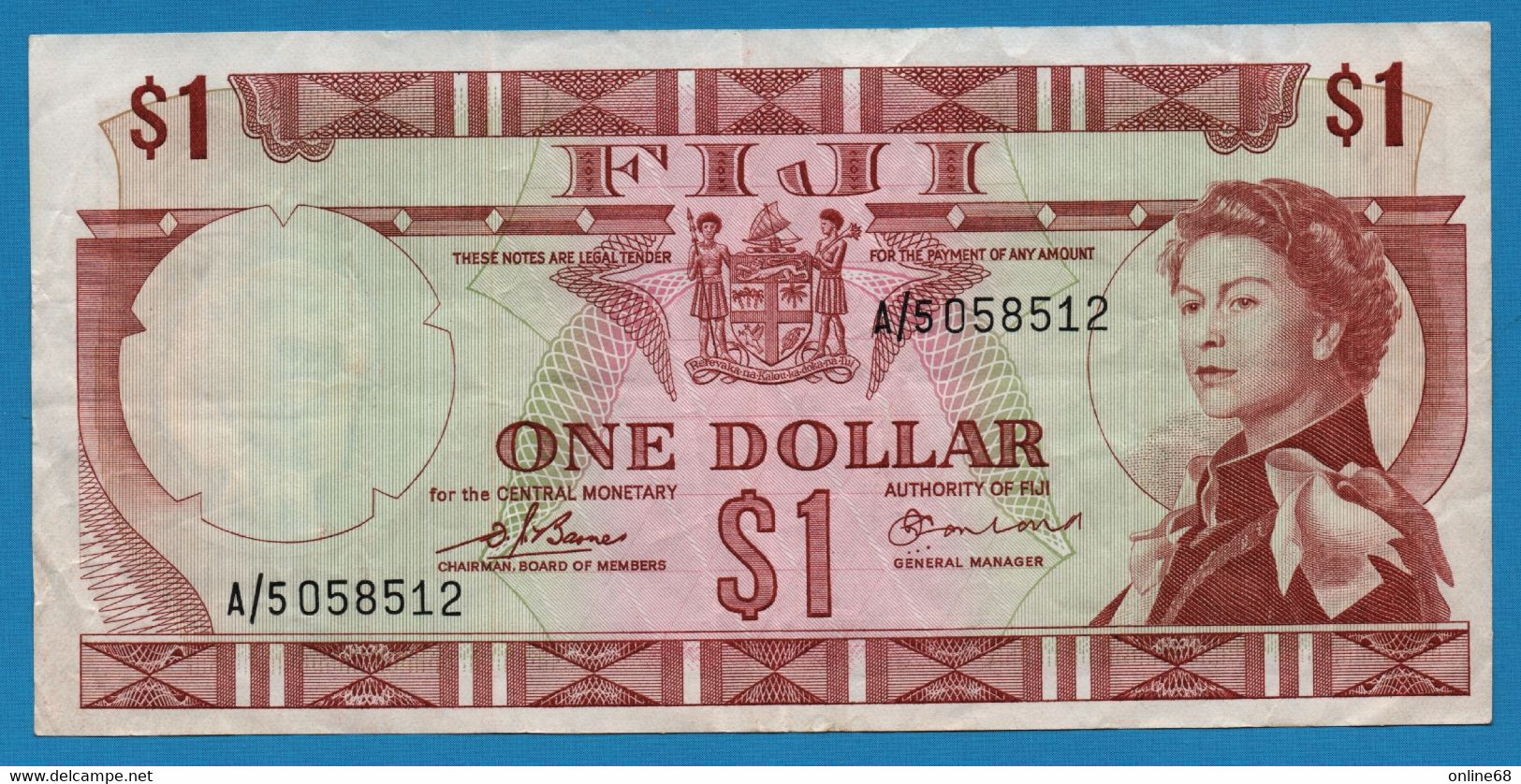 FIJI 1 DOLLAR ND (1974) # A/5 058512 P# 71a Signatures: Barnes & Earland QEII - Fidschi