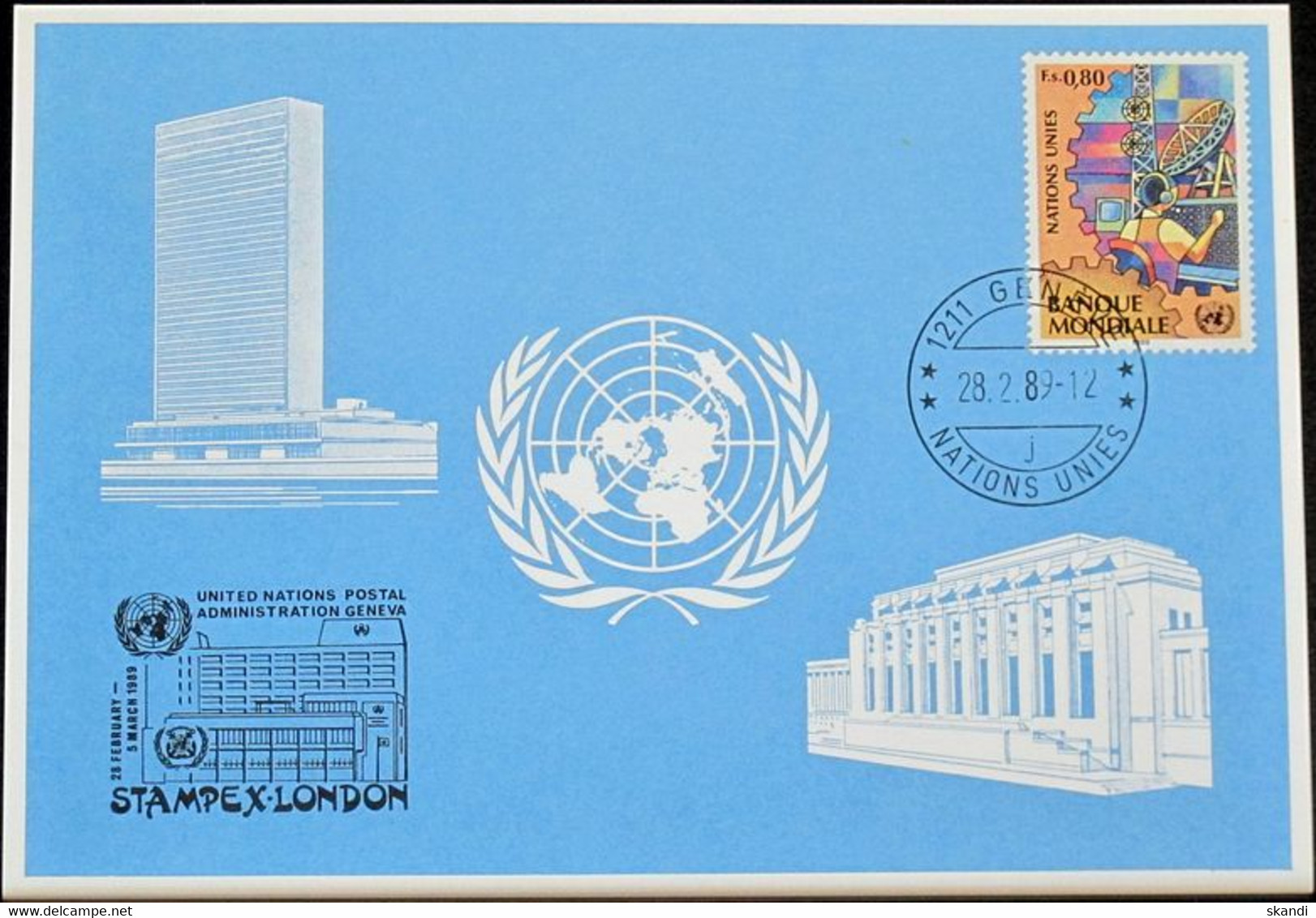 UNO GENF 1989 Mi-Nr. 189 Blaue Karte - Blue Card - Brieven En Documenten