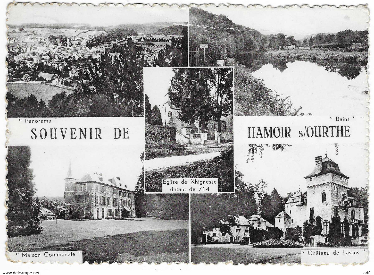 CPSM SOUVENIR DE HAMOIR SUR OURTHE, PANORAMA, MAISON COMMUNALE, BAINS, EGLISE; CHATEAU DE LASSUS, BELGIQUE - Hamoir