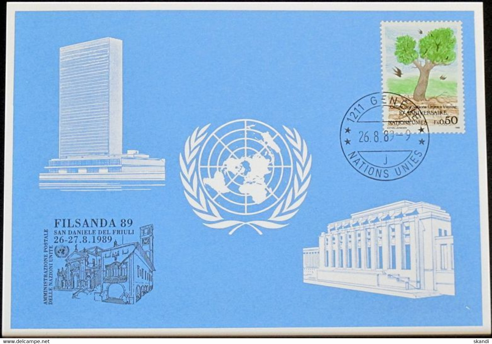 UNO GENF 1989 Mi-Nr. 197 Blaue Karte - Blue Card - Storia Postale