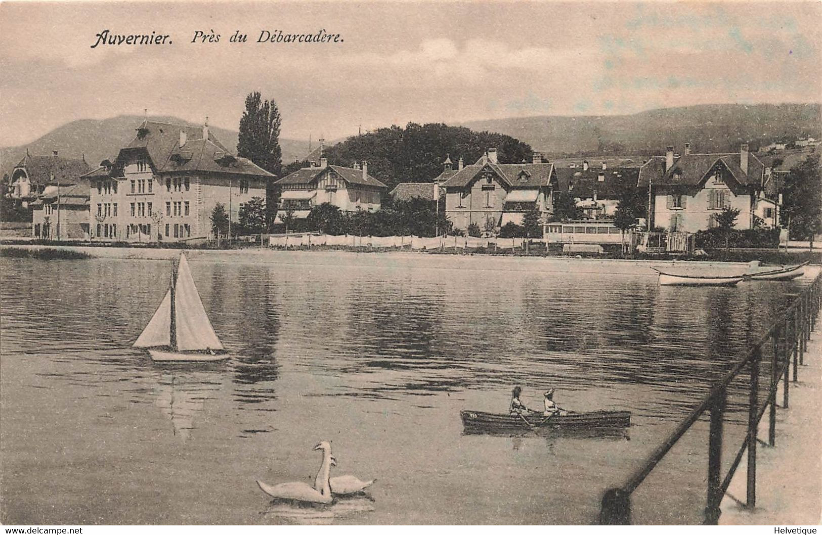 Auvernier Près Du Débarcadère Cygnes Barque Bateau à Voile 1907 - Auvernier