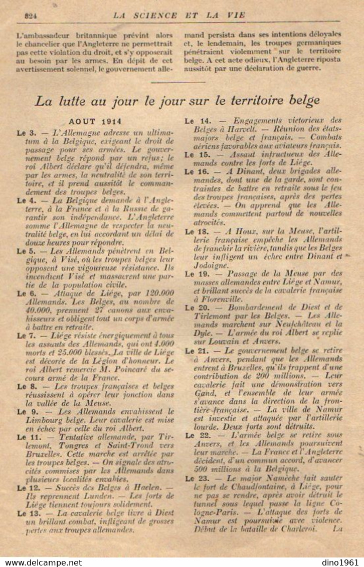 VP20.098 - Guerre 14 / 18 - Extrait De La Revue ¨ La Science Et La Vie ¨  L'Agression De L'Allemagne Contre La Belgique - Documenti