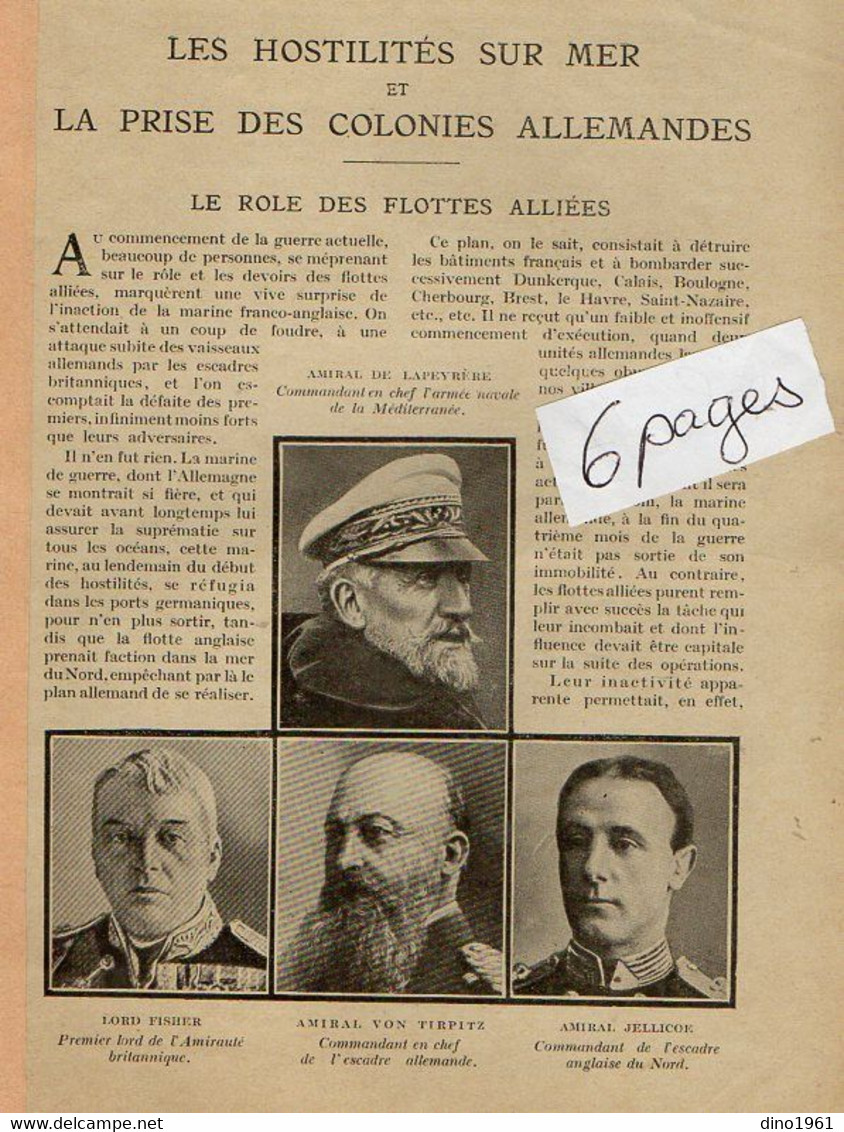 VP20.099 - Guerre 14 / 18 - Extrait De La Revue ¨ La Science Et La Vie ¨ Les Hostilités Sur Mer Et La Prise Des Colonies - Dokumente