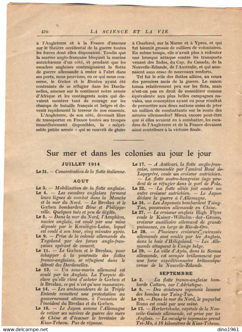 VP20.099 - Guerre 14 / 18 - Extrait De La Revue ¨ La Science Et La Vie ¨ Les Hostilités Sur Mer Et La Prise Des Colonies - Documents