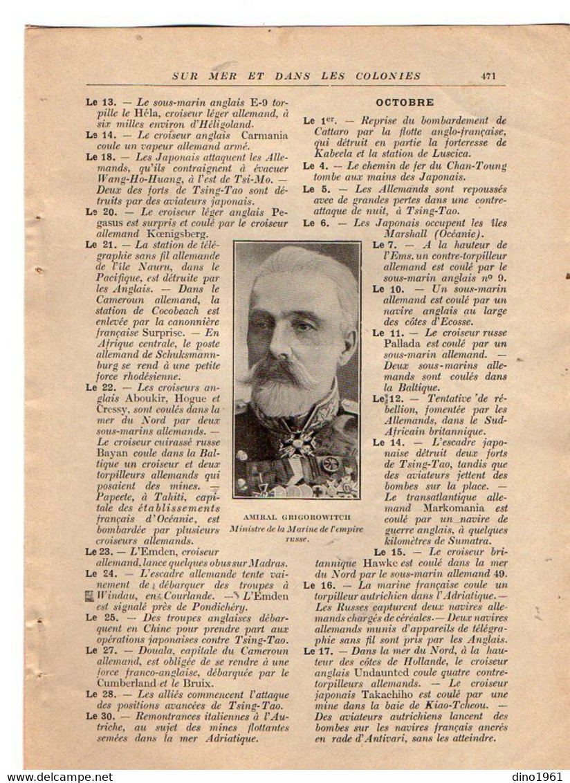 VP20.099 - Guerre 14 / 18 - Extrait De La Revue ¨ La Science Et La Vie ¨ Les Hostilités Sur Mer Et La Prise Des Colonies - Dokumente