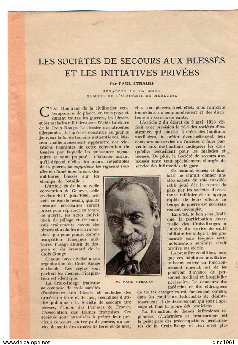 VP20.100 - Guerre 14 / 18 - Extrait De La Revue ¨ La Science Et La Vie ¨ Les Stés De Secours Aux Blessés (Croix - Rouge) - Documents