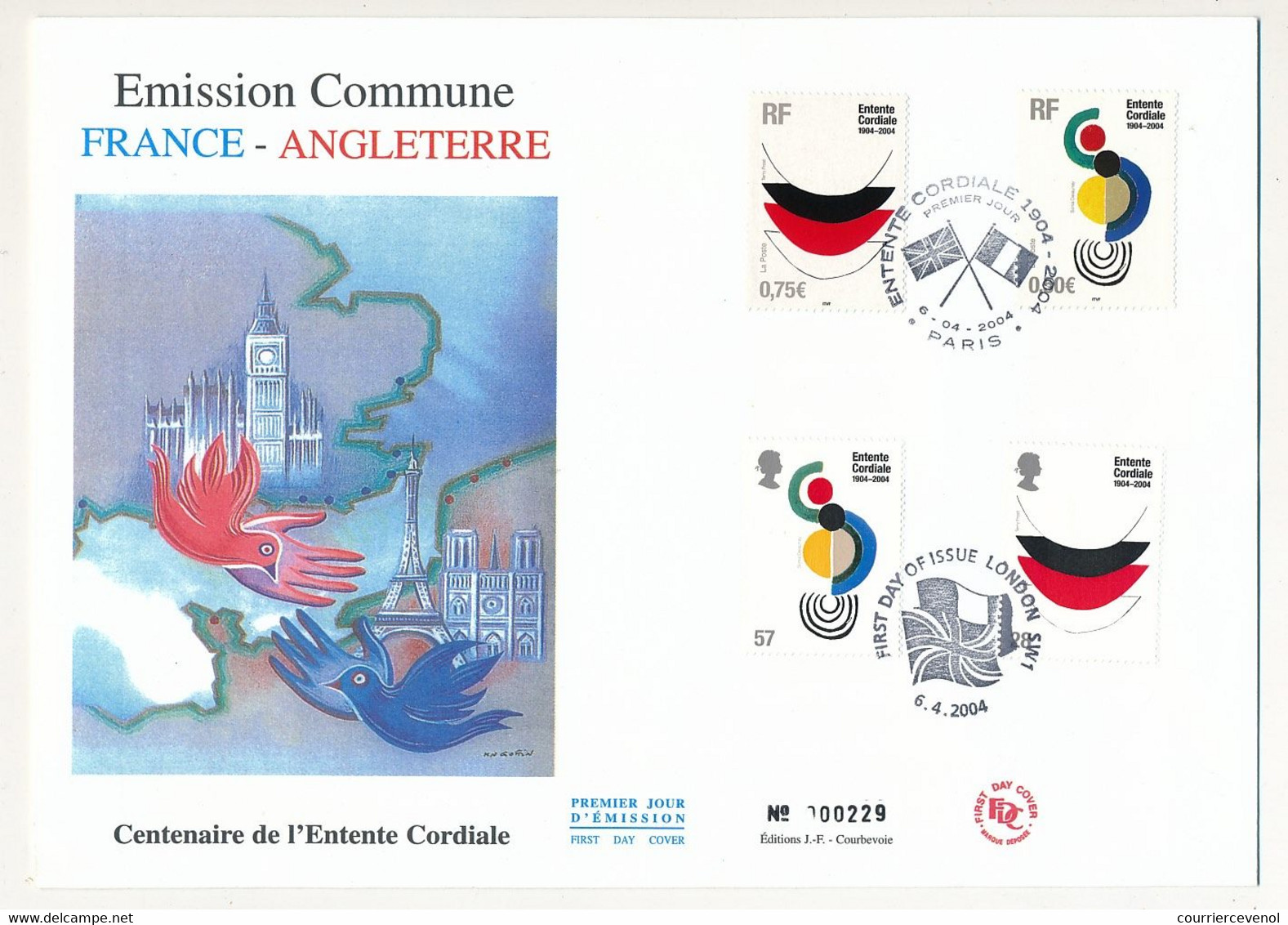 France / Grande Bretagne - FDC Emission Commune Centenaire De L'Entente Cordiale - Paris / Londres 6/4/2004 - Emisiones Comunes