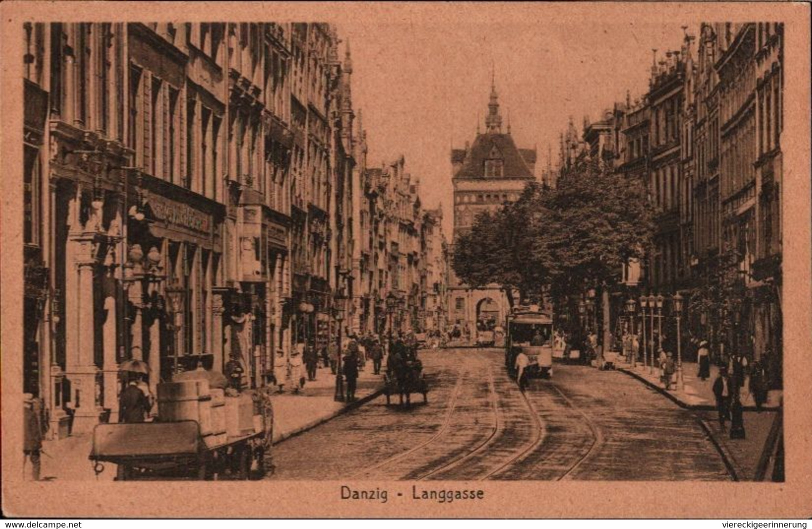 ! Alte Ansichtskarte Danzig, Gdansk, Langgasse, Tram, Geschäfte - Danzig