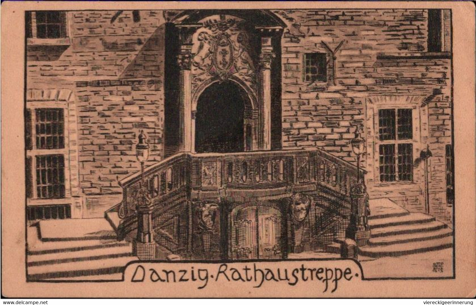 ! Alte Ansichtskarte Danzig, Gdansk, Rathaustreppe, 1915, Feldpost - Danzig