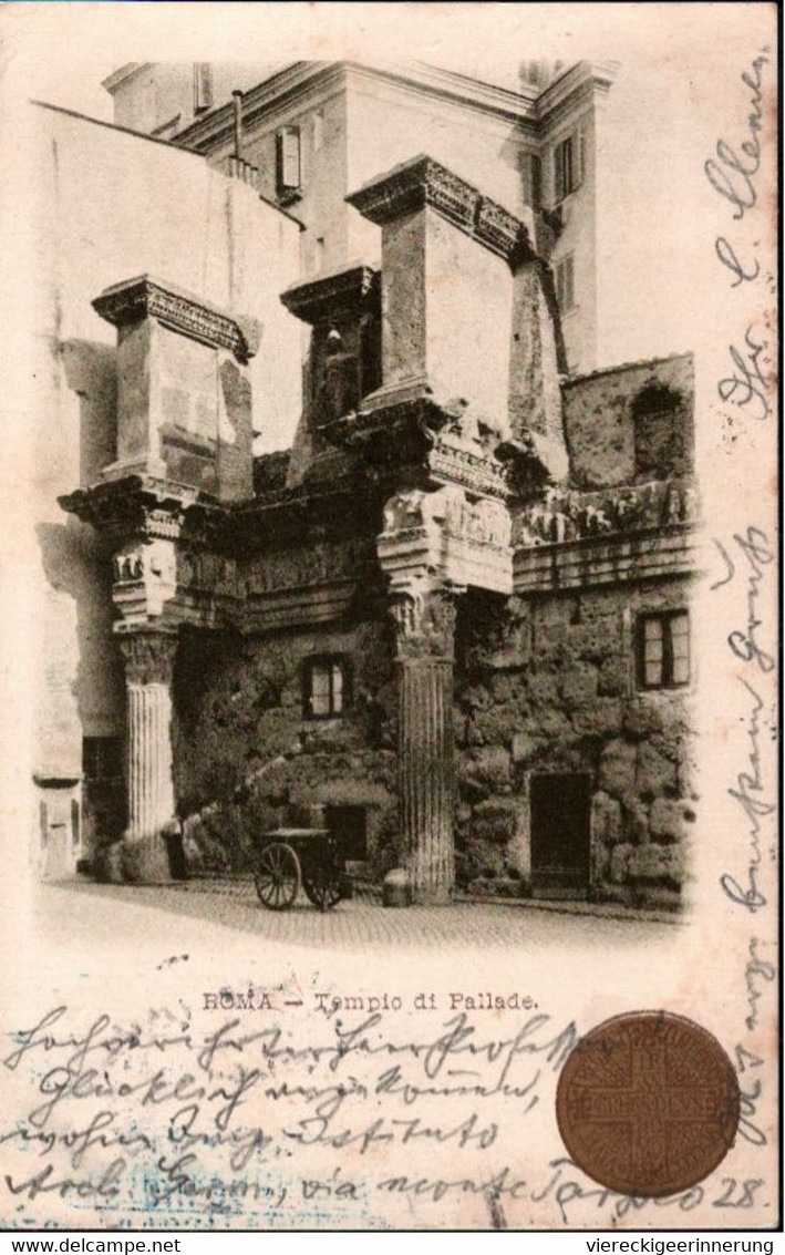 ! Alte Ansichtskarte , Rom, Roma, Templo Di Pallade, Tempel, 1918, Eisenbahnstempel, Ferrovia, Gel. Nach Halle - Other Monuments & Buildings