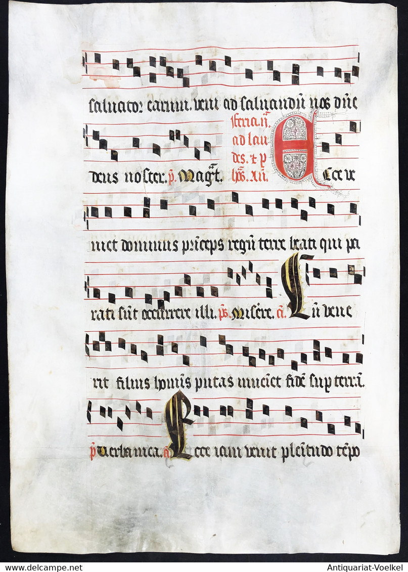 Seltenes, Sehr Großes Original Pergament-Blatt Aus Einer Antiphonar-Handschrift Des 15. Jahrhunderts / Very Ra - Théâtre & Scripts