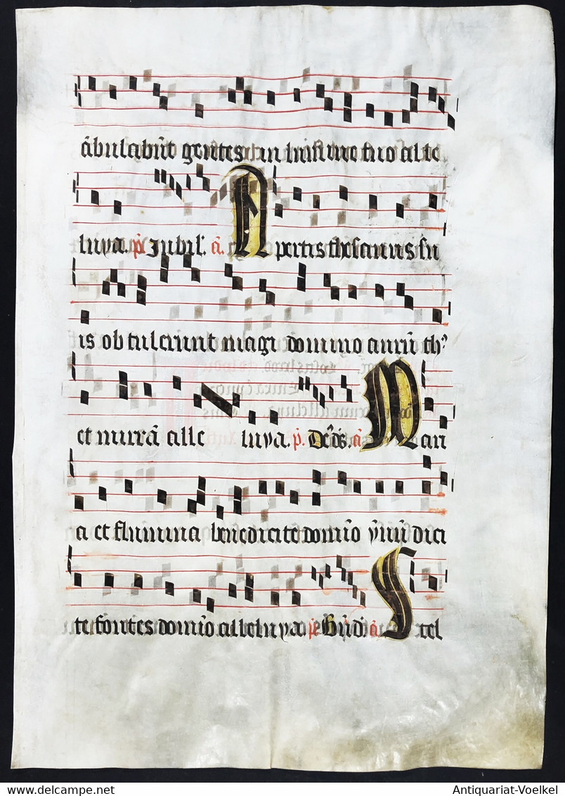 Seltenes, Sehr Großes Original Pergament-Blatt Aus Einer Antiphonar-Handschrift Des 15. Jahrhunderts / Very Ra - Theatre & Scripts