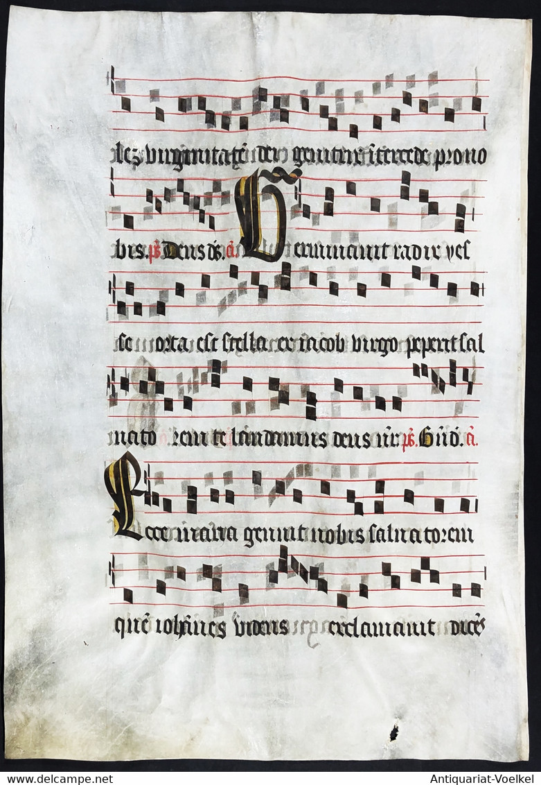 Seltenes, Sehr Großes Original Pergament-Blatt Aus Einer Antiphonar-Handschrift Des 15. Jahrhunderts / Very Ra - Théâtre & Scripts