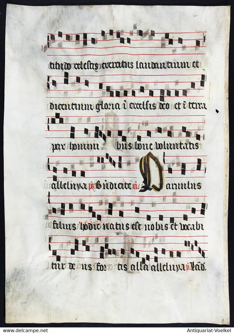 Seltenes, Sehr Großes Original Pergament-Blatt Aus Einer Antiphonar-Handschrift Des 15. Jahrhunderts / Very Ra - Theatre & Scripts