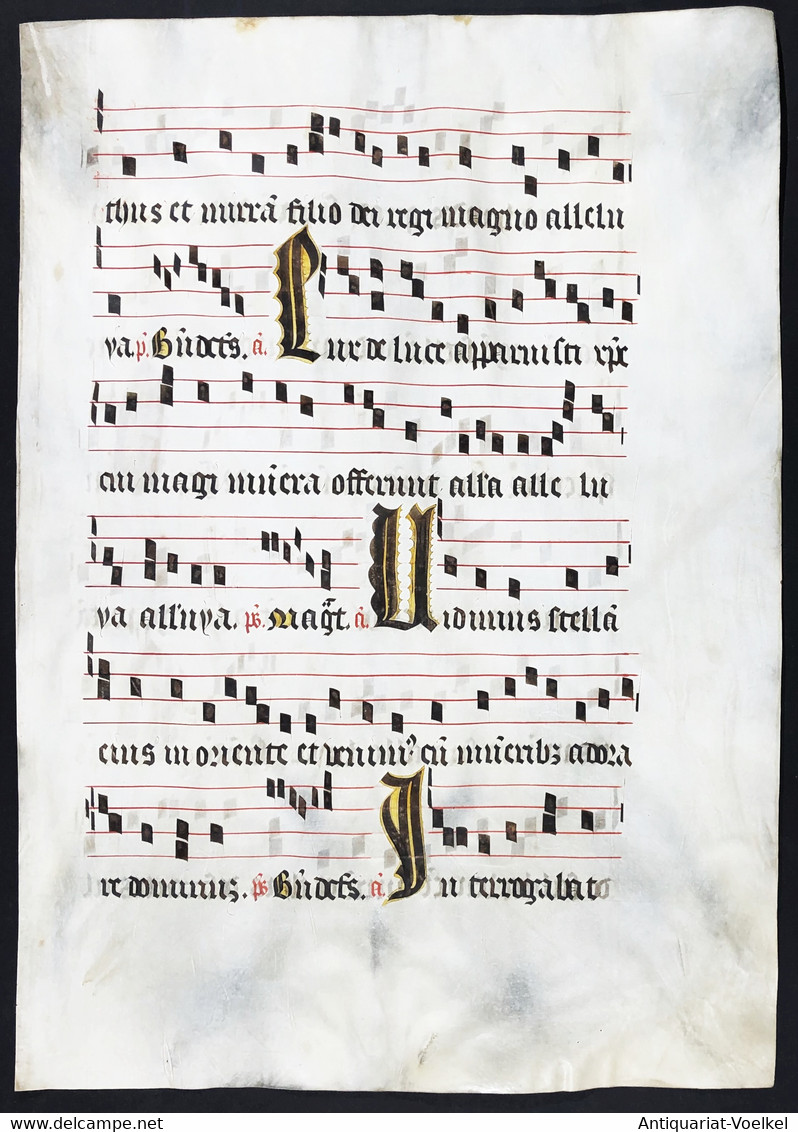 Seltenes, Sehr Großes Original Pergament-Blatt Aus Einer Antiphonar-Handschrift Des 15. Jahrhunderts / Very Ra - Theater & Drehbücher