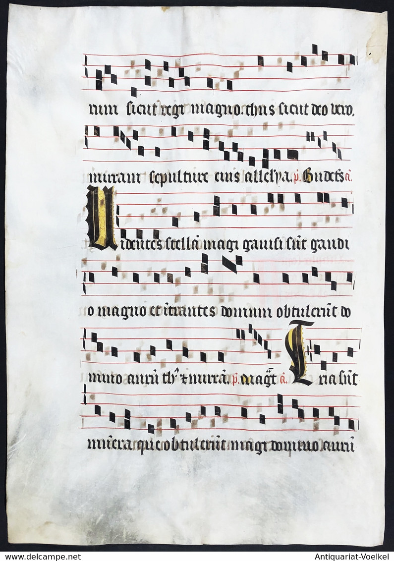 Seltenes, Sehr Großes Original Pergament-Blatt Aus Einer Antiphonar-Handschrift Des 15. Jahrhunderts / Very Ra - Theatre & Scripts