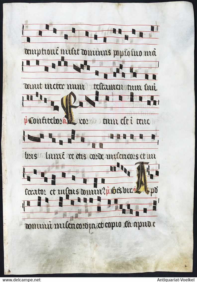 Seltenes, Sehr Großes Original Pergament-Blatt Aus Einer Antiphonar-Handschrift Des 15. Jahrhunderts / Very Ra - Theatre & Scripts