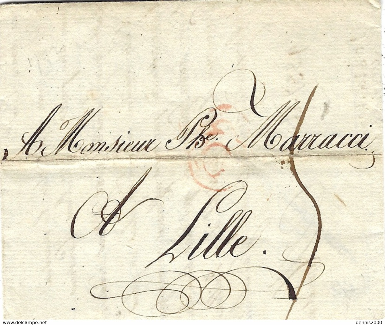 1792-  Lettre En Port Du De GAND , Marque G Rouge   Taxe 5 Sous Pour Lille - 1790-1794 (Französische Revolution)