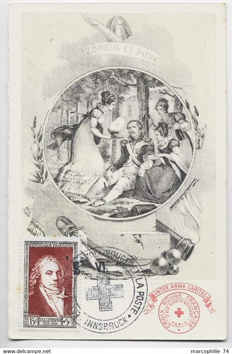 FRANCE SURTAXE TALLEYRAND 15FR CARTE CROIX ROUGE RED CROSS INNSBRUCK 22.VI .1951 - Croix Rouge