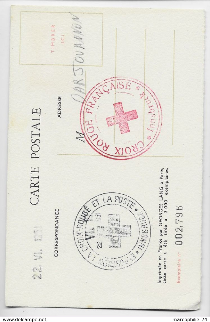 FRANCE SURTAXE TALLEYRAND 15FR CARTE CROIX ROUGE RED CROSS INNSBRUCK 22.VI .1951 - Rotes Kreuz