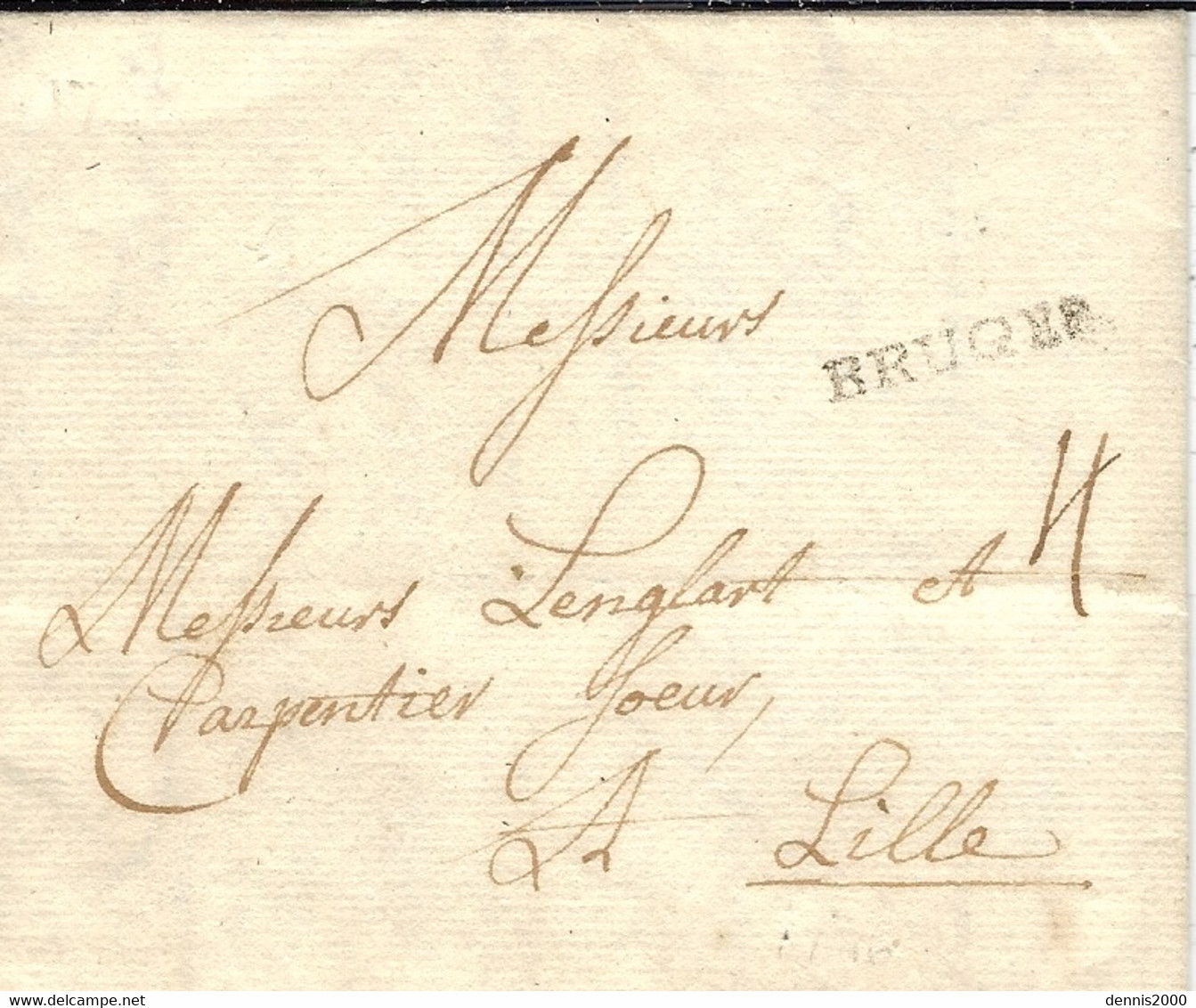 1756 - Lettre En Port Du De BRUGES    23 Mm Noir   Taxe 4  Pour Lille - 1714-1794 (Austrian Netherlands)