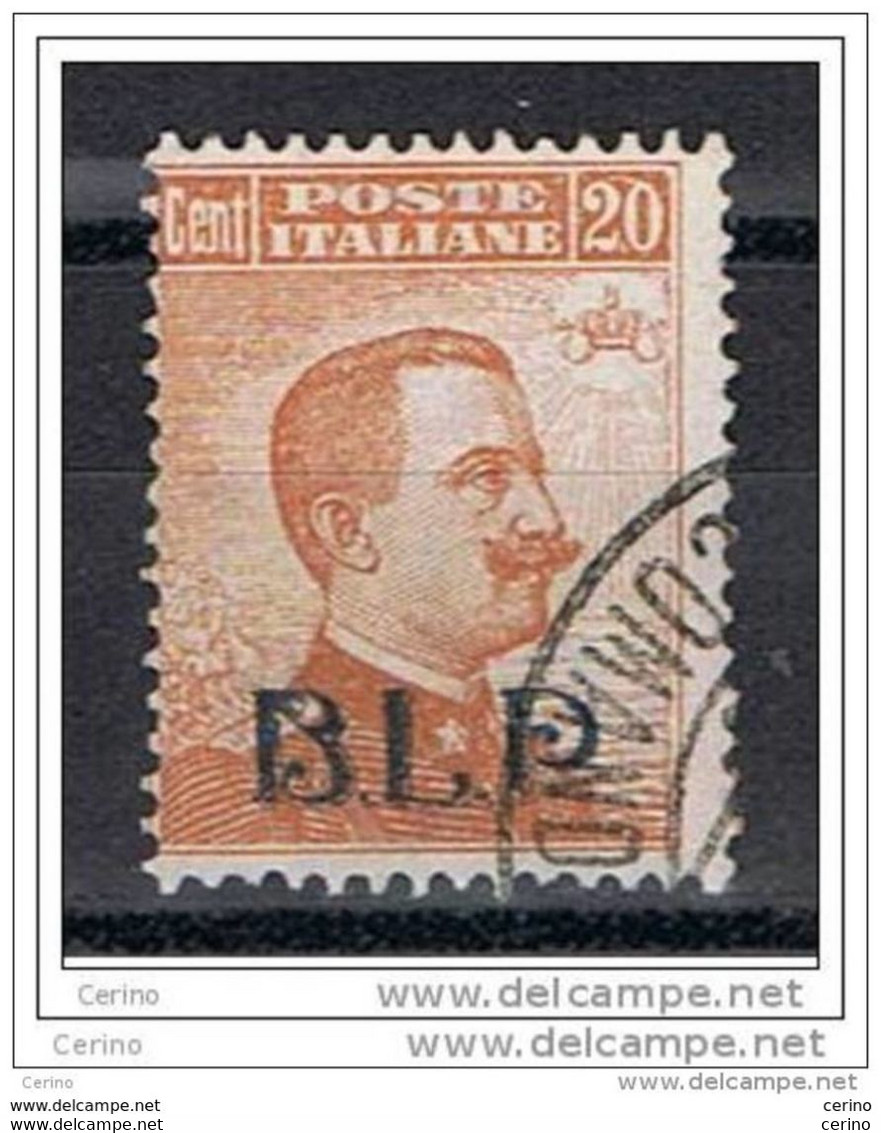 REGNO:  1921  B.L.P. IN  SOPRASTAMPA  -  20 C. ARANCIO  US. -  SASS. 2 - BM Für Werbepost (BLP)