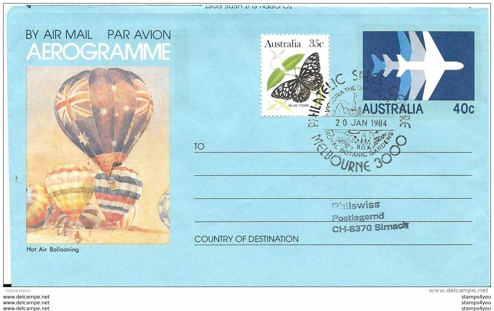 101- 82 - Aérogramme Envoyé De Melbourne En Suisse 1984 - Aérogrammes