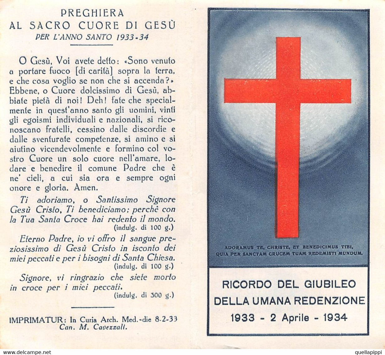 014276 "BOLOGNA - SACRO CUORE DI GESU' - PER ACQUISTARE IL SANTO GIUBILEO - 2 APRILE 1933/1934" PUBBL - Pubblicitari