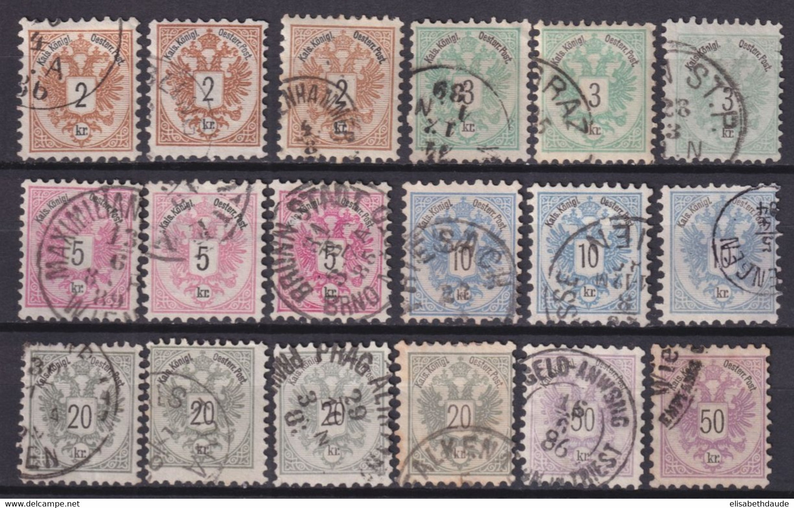 AUTRICHE - 1883 - YVERT N°40/45 OBLITERES - SERIE COMPLETE NOMBREUSES VARIETES TEINTES / OBLITERATIONS SUP !! - Oblitérés