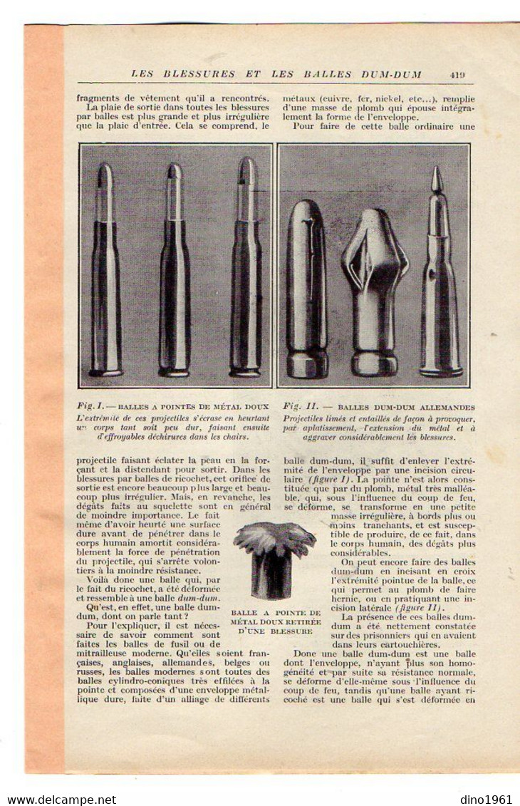 VP20.104 - Guerre 14 / 18 - Extrait De La Revue ¨ La Science Et La Vie ¨ Les Blessures Et Les Effets Des Balles Dum-Dum - Documenti