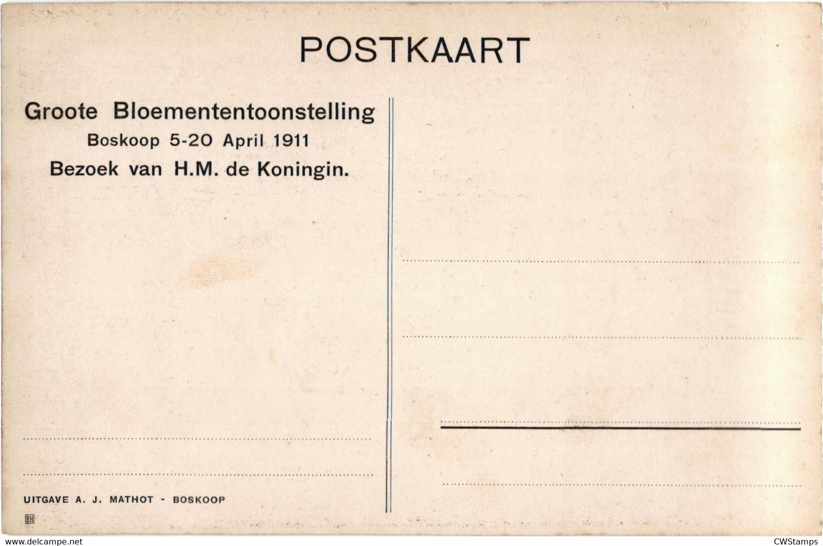 Boskoop Bloemententoonstelling 5-20 April 1911 Nette Kaart Zie Scan !!! - Boskoop