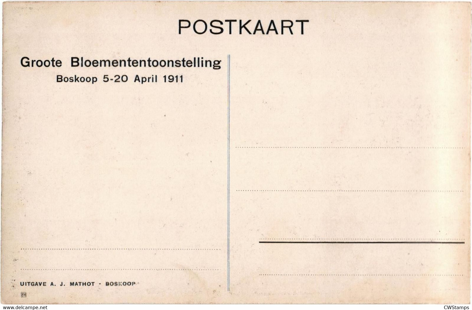 Boskoop Bloemententoonstelling 5-20 April 1911 Vlakke  Kaart Zie Scan !!! - Boskoop