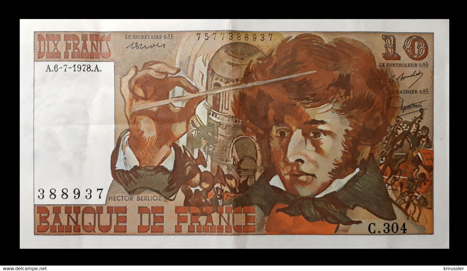 # # # Banknote Frankreich (France) 10 Francs 1978 AU- # # # - 10 F 1972-1978 ''Berlioz''