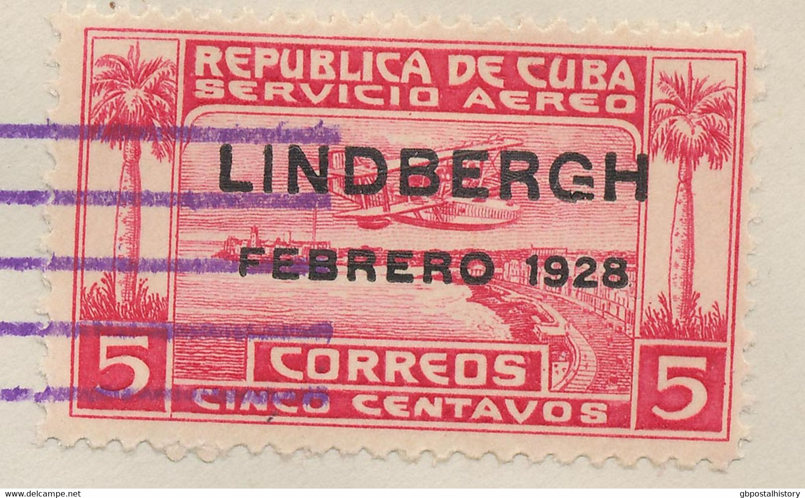 KUBA 1928 5C Lindbergh Flugpost-AH-Sonderausg. Selt. ABART: "G" In "LINDBERGH" Durchbrochen, Als EF ERSFLUGBRIEF - Poste Aérienne