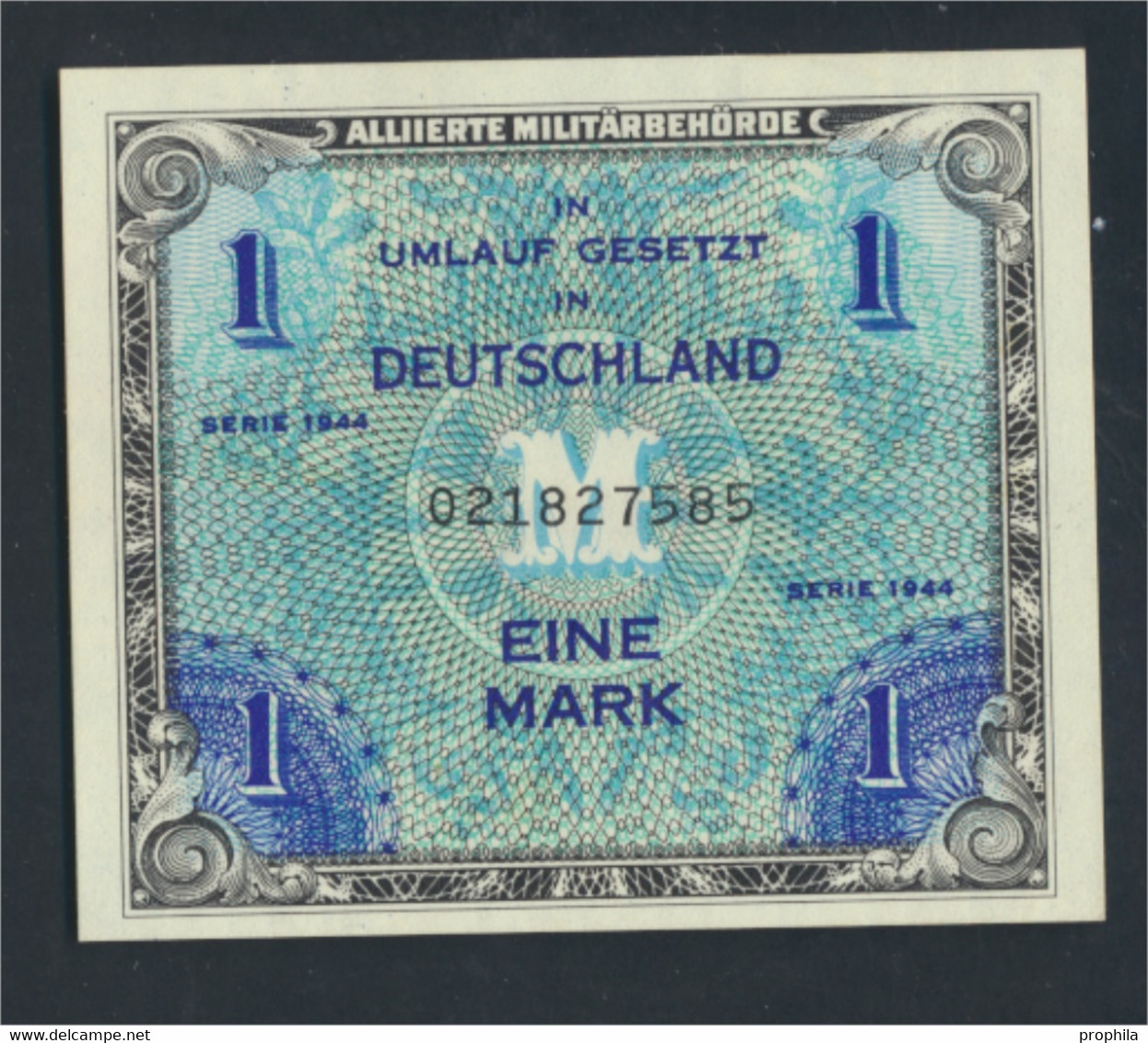 Alliierte Bes.-Gem.Ausg. Rosenbg: 201a, US-Druck Mit F, Kontrollnummer 9stellig Bankfrisch 1944 1 Mark (9810694 - 1 Mark