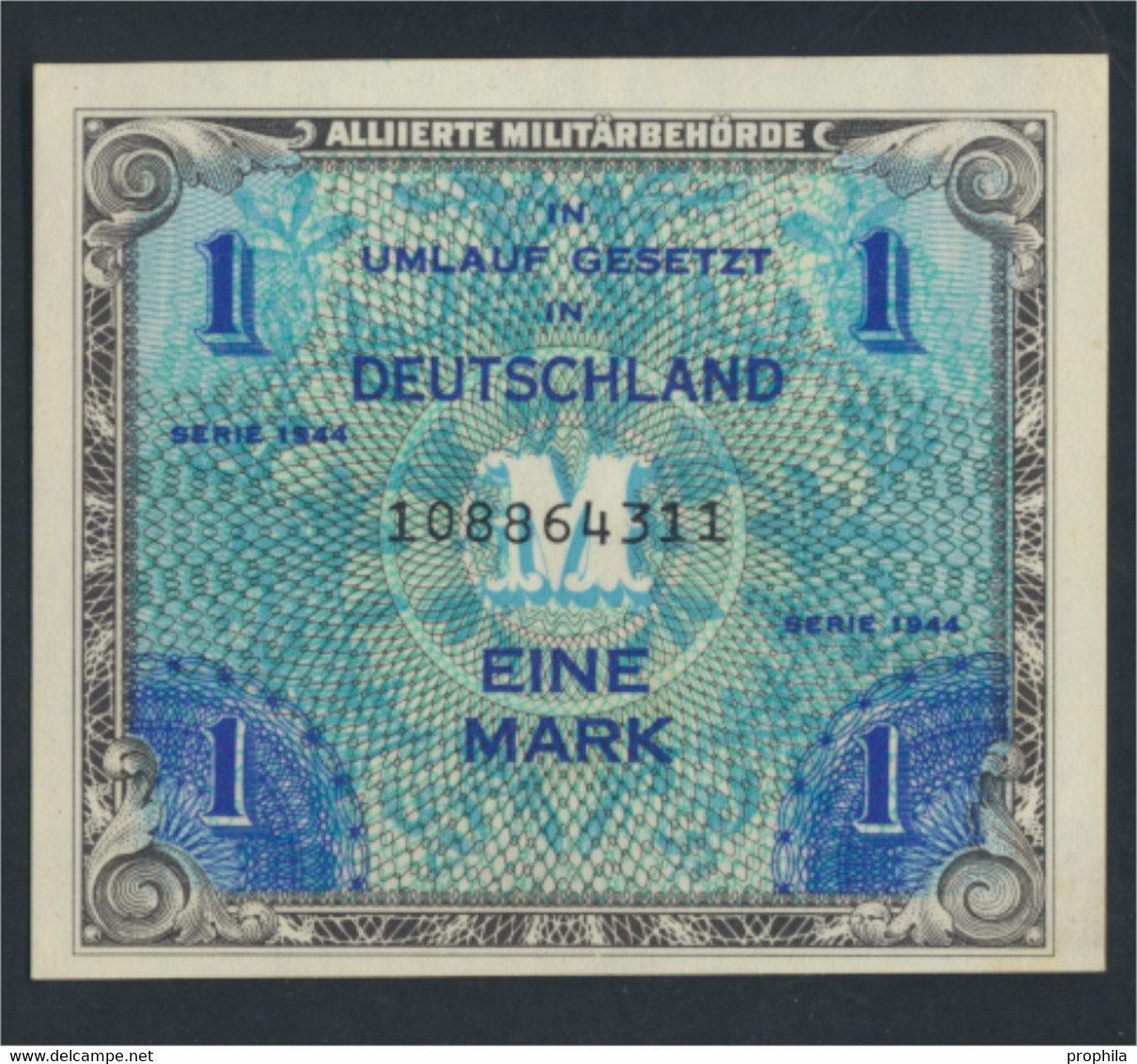 Alliierte Bes.-Gem.Ausg. Rosenbg: 201a, US-Druck Mit F, Kontrollnummer 9stellig Bankfrisch 1944 1 Mark (9810695 - 1 Mark