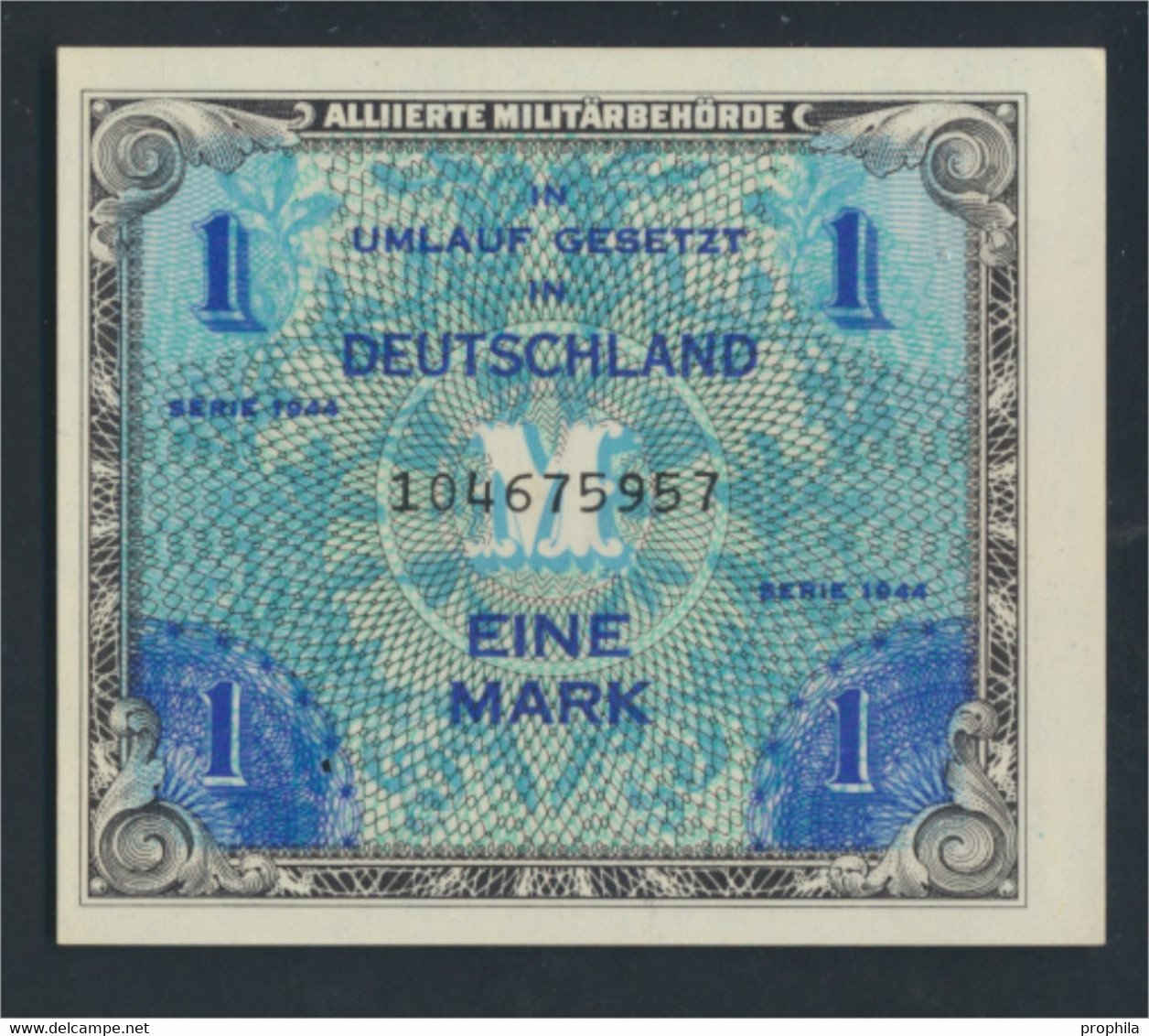 Alliierte Bes.-Gem.Ausg. Rosenbg: 201a, US-Druck Mit F, Kontrollnummer 9stellig Bankfrisch 1944 1 Mark (9810696 - 1 Mark